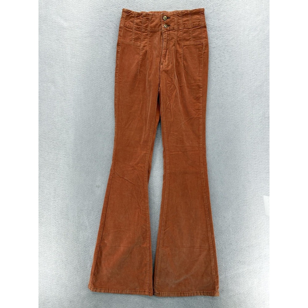 We The Free Jayde Cord Flare Pants Womens 27 Orange Corduroy Stretch High Rise